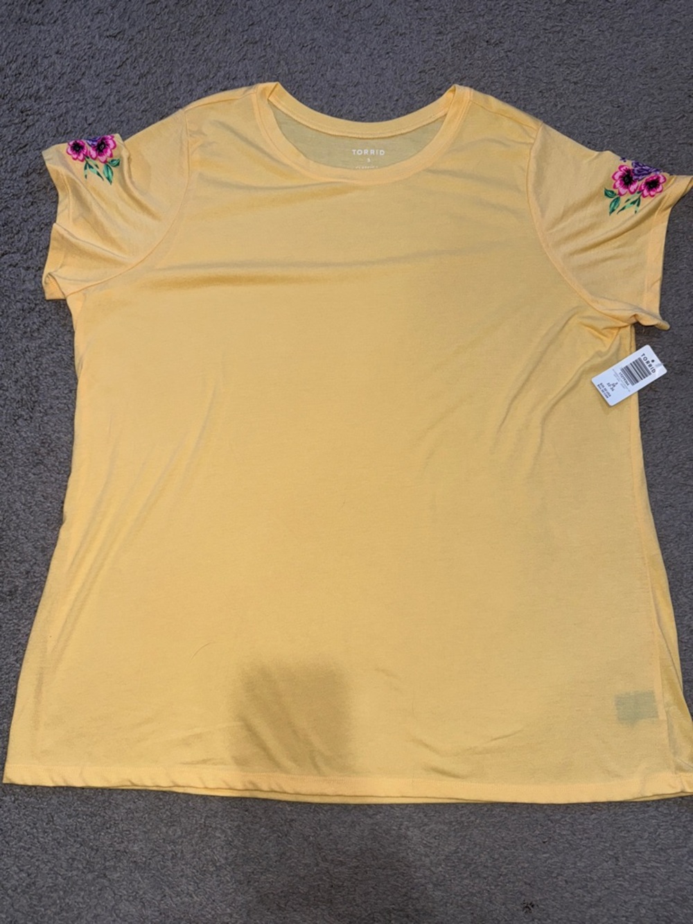 torrid Yellow Tee with Pink Floral Sleeve print
